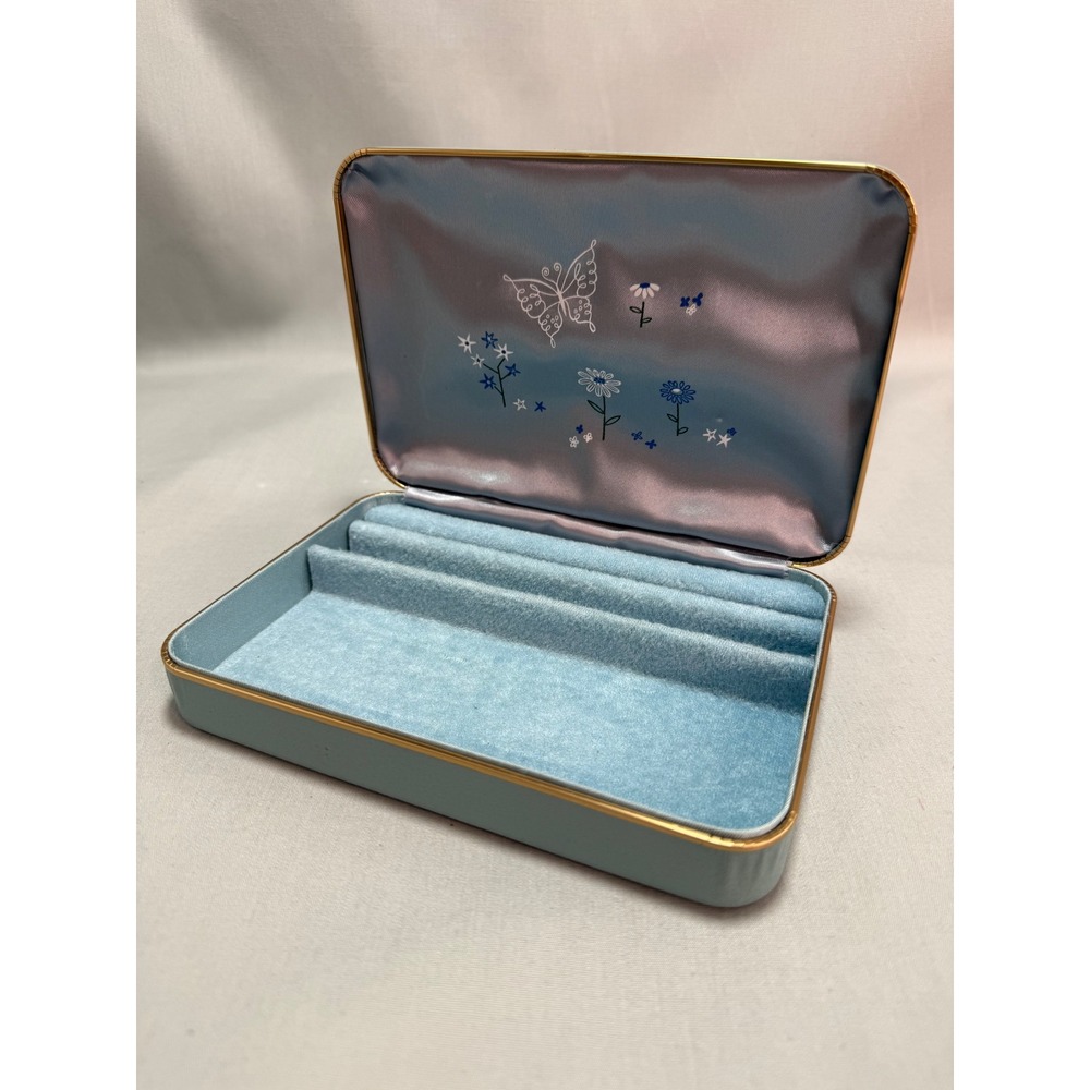 Farrington Jewelry Box 50s Vintage Light Blue Floral Butterfly Retro Boudoir